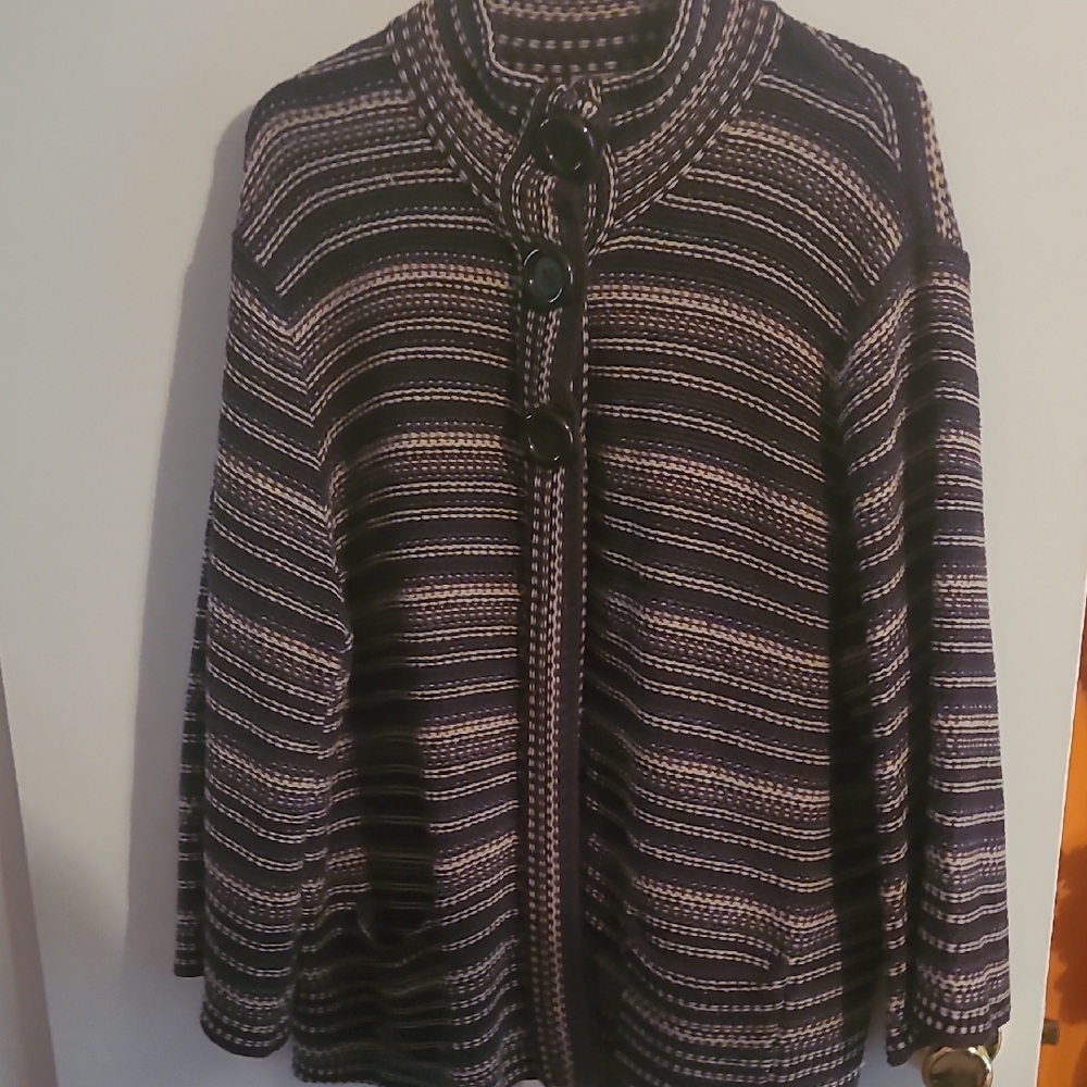 Croft & Barrow Black and White Striped Cardigan
